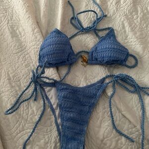 Blue Textured Bikini Set